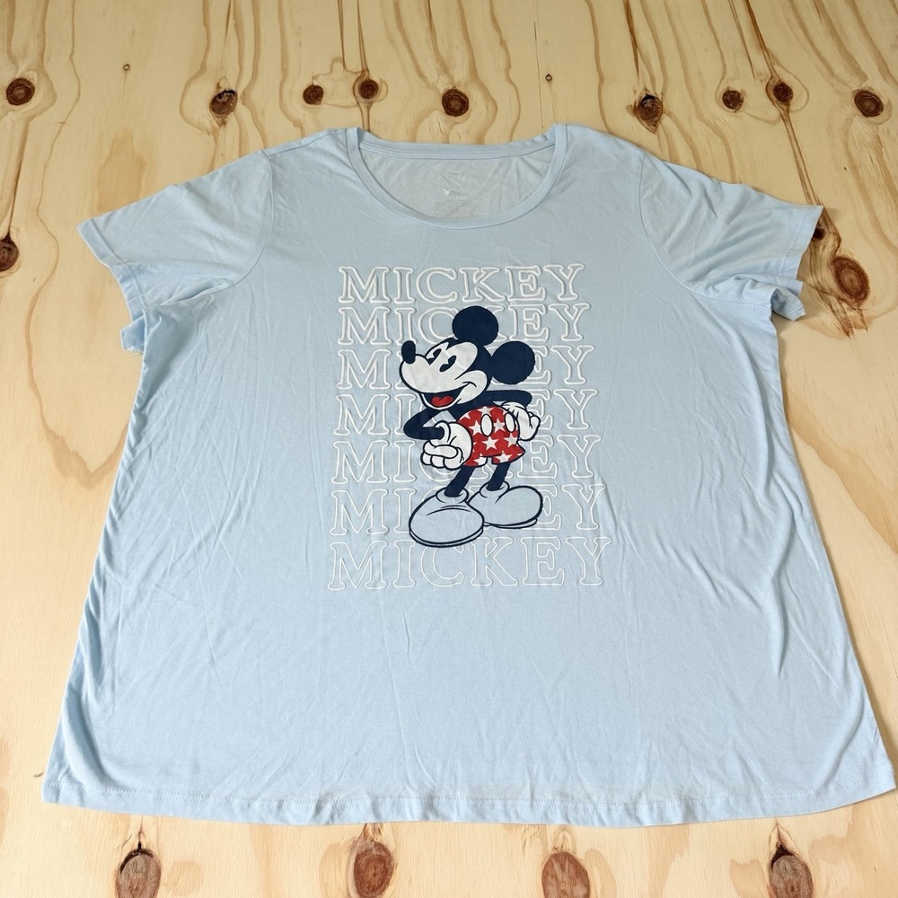 Disney Mickey Mouse Short Sleeve Blue Shirt Women Size 2X
